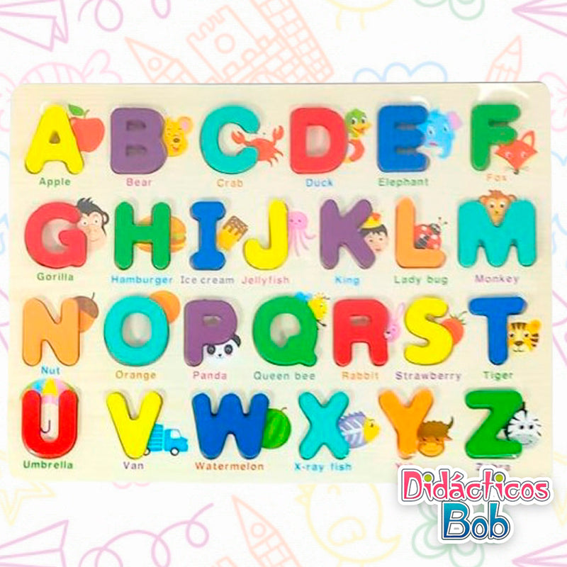 Rompecabezas de números del alfabeto de madera, aprendizaje de la